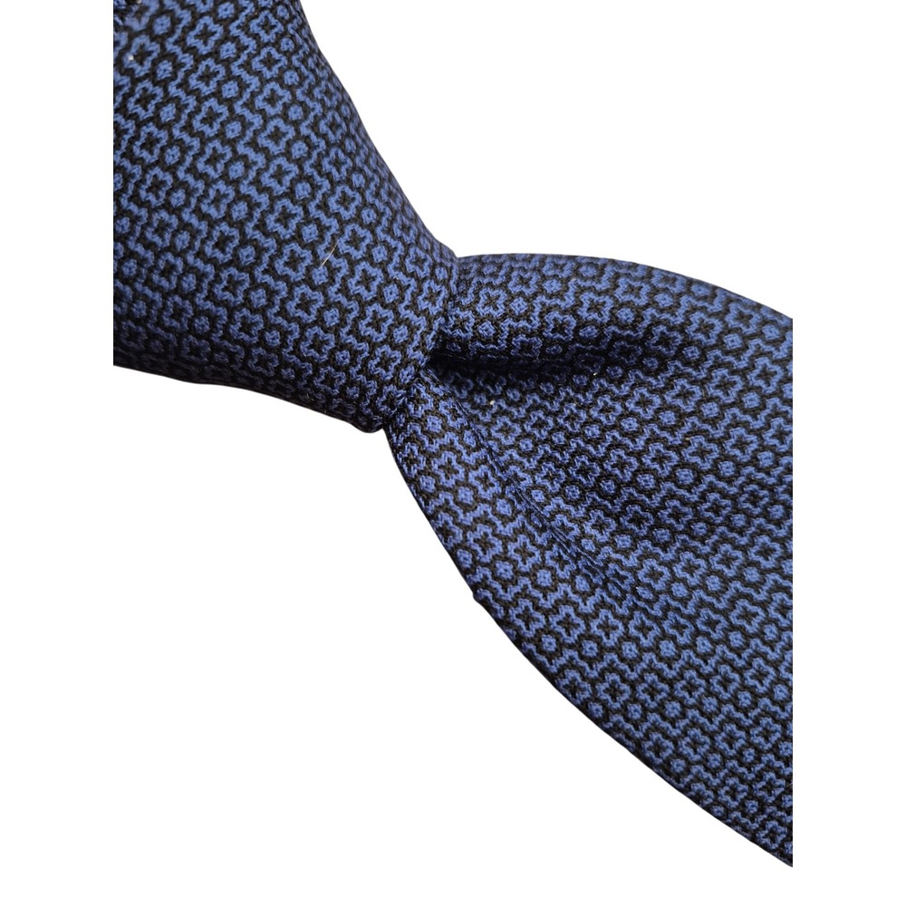TM Lewin Vitale Barberis Canonico Pure Wool Tie Skinny Blue Geometric Hand Made